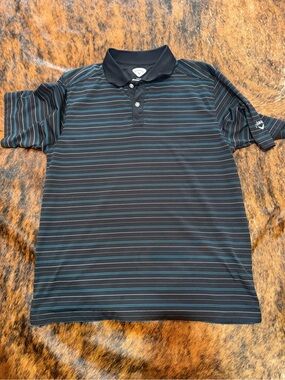 Men’s Golf Polo Callaway 
Black & Blue Striped Shirt Size M Performance